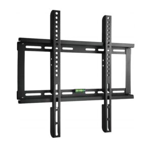 Black fixed TV wall mount bracket for 23 to 42 inch LED LCD screens with integrated bubble level.