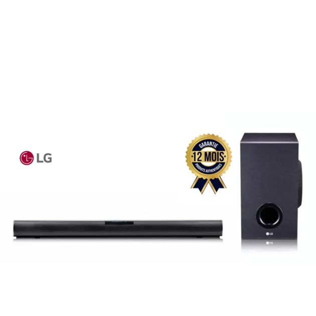 LG SJ2 2.1 channel soundbar with compact main speaker and wireless subwoofer for TVs